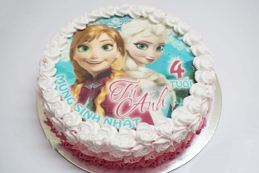 Mẫu TR009: bánh sinh nhật in hình elsa & anna