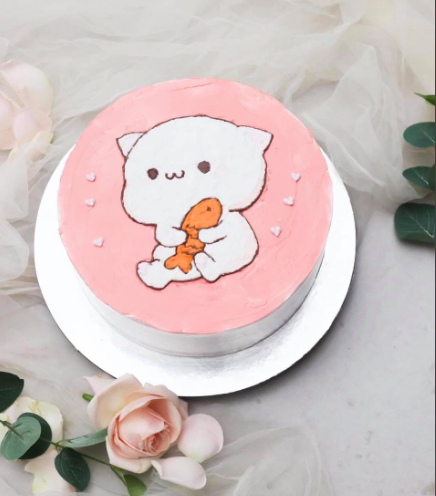 Bánh sinh nhật tròn vẽ mèo con đáng yêu