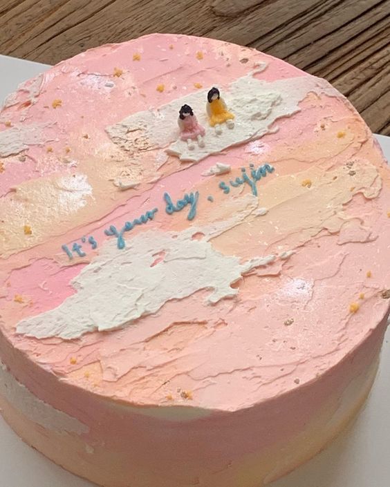 Bánh kem sinh nhật trang trí cảnh hoàng hôn