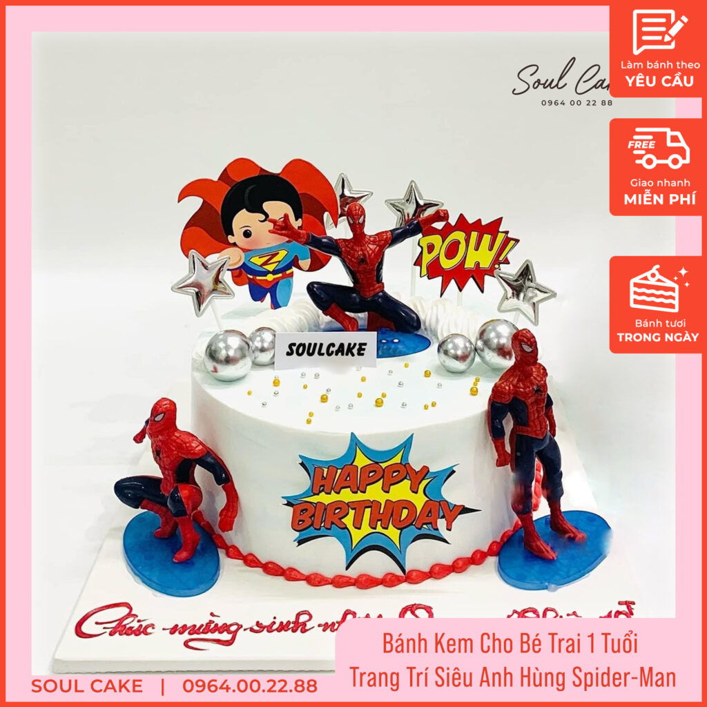 Bánh kem cho bé trai 1 tuổi trang trí Spider-Man