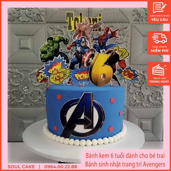 Bánh kem 6 tuổi dành cho bé trai, Bánh sinh nhật trang trí Avengers