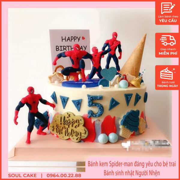 Bánh kem Spider-man đáng yêu cho bé trai, Bánh sinh nhật Người nhện