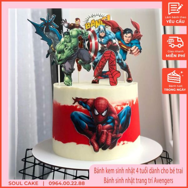 Bánh kem sinh nhật 4 tuổi dành cho bé trai, Bánh sinh nhật trang trí Avengers