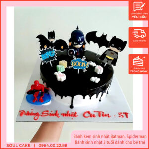 Bánh kem sinh nhật Batman,Spiderman, Bánh sinh nhật 3 tuổi dành cho bé trai