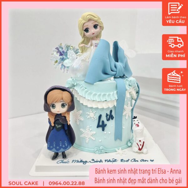 Bánh kem sinh nhật trang trí Elsa - Anna, Bánh sinh nhật đẹp mắt dành cho bé gái