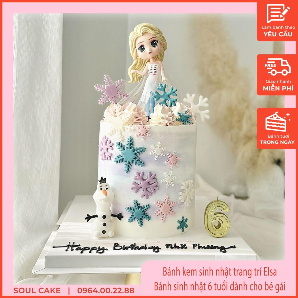 Bánh kem sinh nhật trang trí Elsa, Bánh sinh nhật 6 tuổi dành cho bé gái