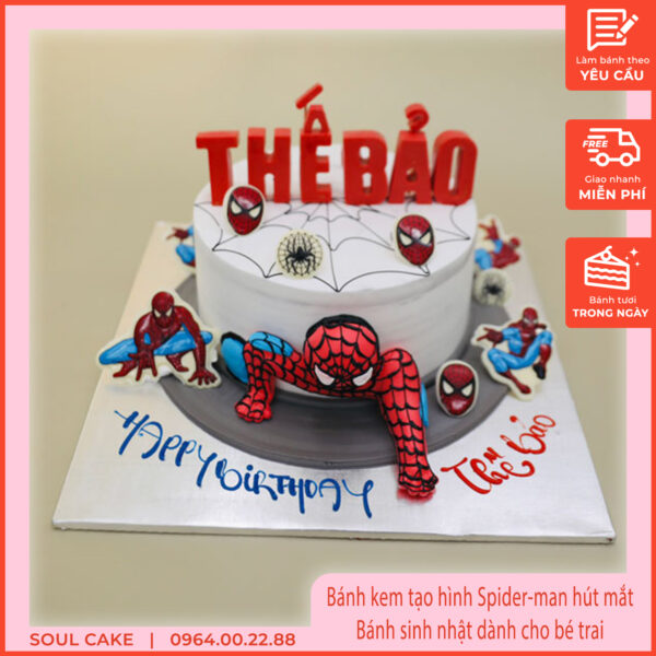 Bánh kem tạo hình Spider-man hút mắt, Bánh sinh nhật dành cho bé trai