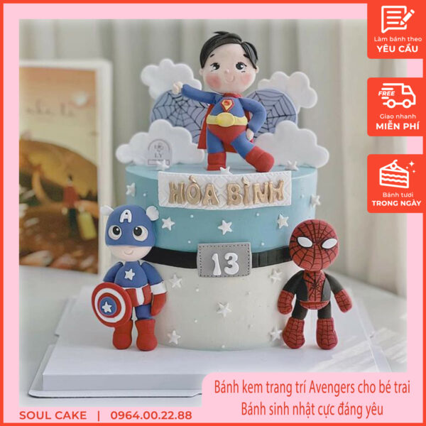 Bánh kem trang trí Avengers cho bé trai, Bánh sinh nhật cực đáng yêu