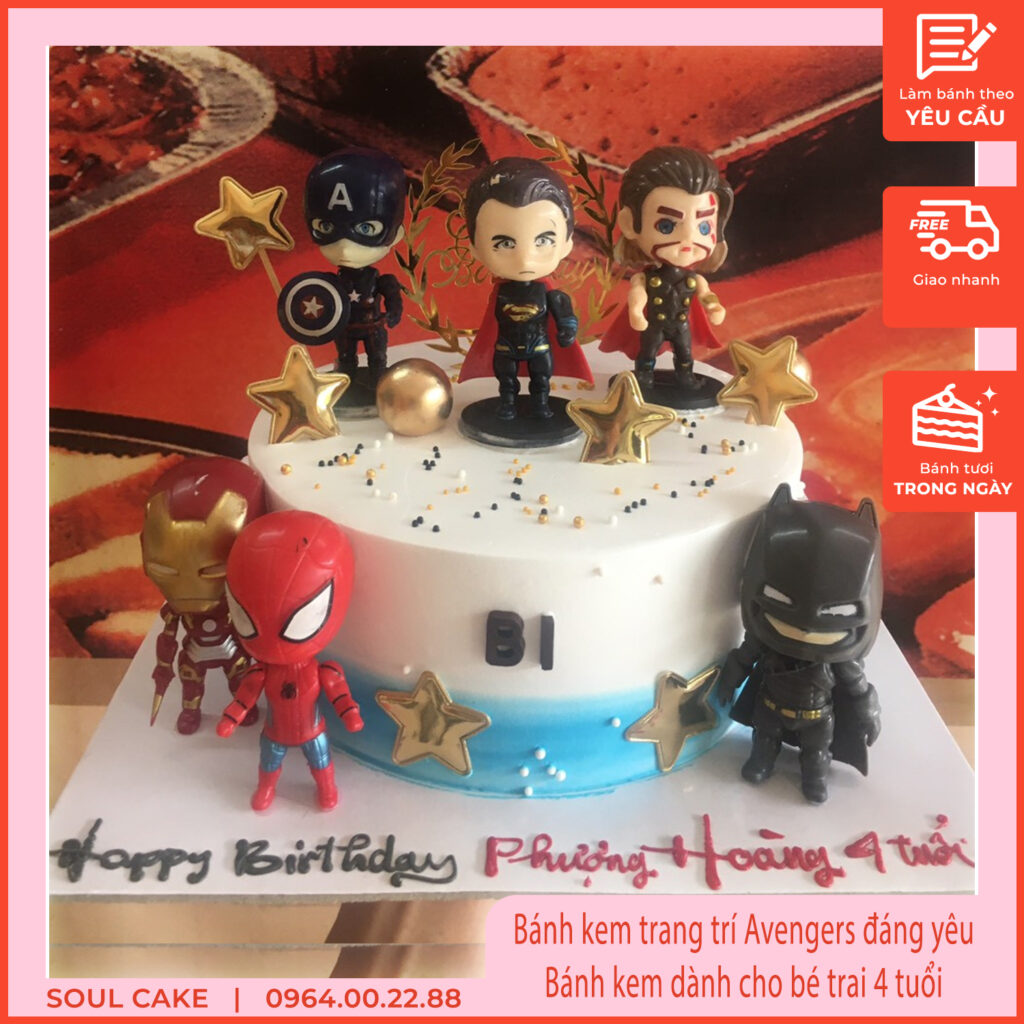 Bánh kem trang trí Avengers đáng yêu, Bánh kem dành cho bé trai 4 tuổi 