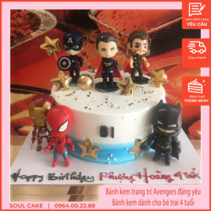 Bánh kem trang trí Avengers đáng yêu, Bánh kem dành cho bé trai 4 tuổi