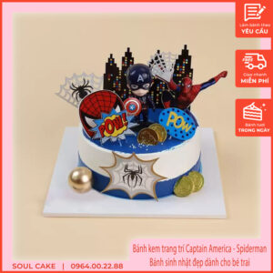 Bánh kem trang trí Captain America- Spiderman, Bánh sinh nhật đẹp dành cho bé trai