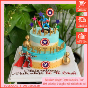 Bánh kem trang trí Captain America- Thor, Bánh sinh nhật 2 tầng hút mắt dành cho bé trai