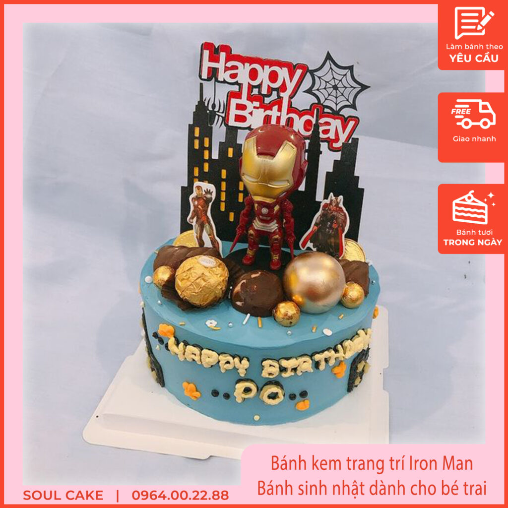 Bánh kem trang trí Iron Man, Bánh sinh nhật dành cho bé trai