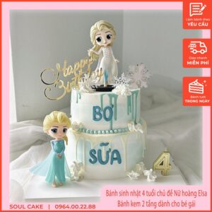 Bánh sinh nhật 4 tuổi chủ đề Nữ hoàng Elsa, Bánh kem 2 tầng dành cho bé gái