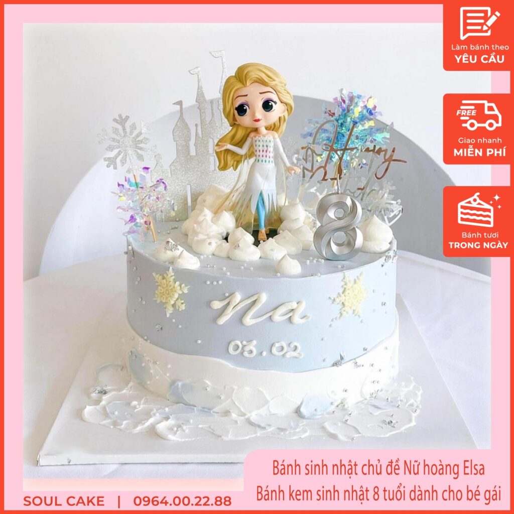 Bánh sinh nhật chủ đề Nữ hoàng Elsa, Bánh kem sinh nhật 8 tuổi dành cho bé gái