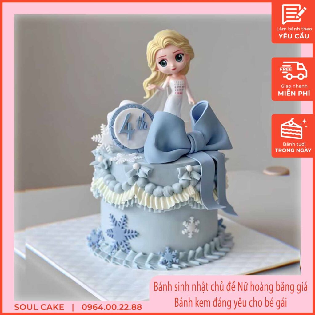 Mẫu bánh kem trang trí chủ đề Queen Elsa, Bánh sinh nhật siêu đẹp cho bé gái