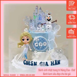 Bánh sinh nhật trang trí Nàng Elsa - Olaf, Bánh kem siêu đẹp cho bé gái