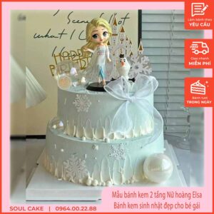 Mẫu bánh kem 2 tầng Nữ hoàng Elsa, Bánh kem sinh nhật đẹp dành cho bé gái