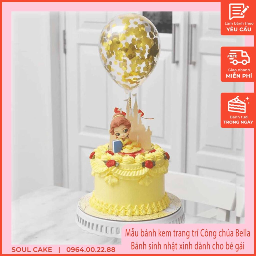 Mẫu bánh kem trang trí Công chúa Bella, Bánh sinh nhật xinh dành cho bé gái