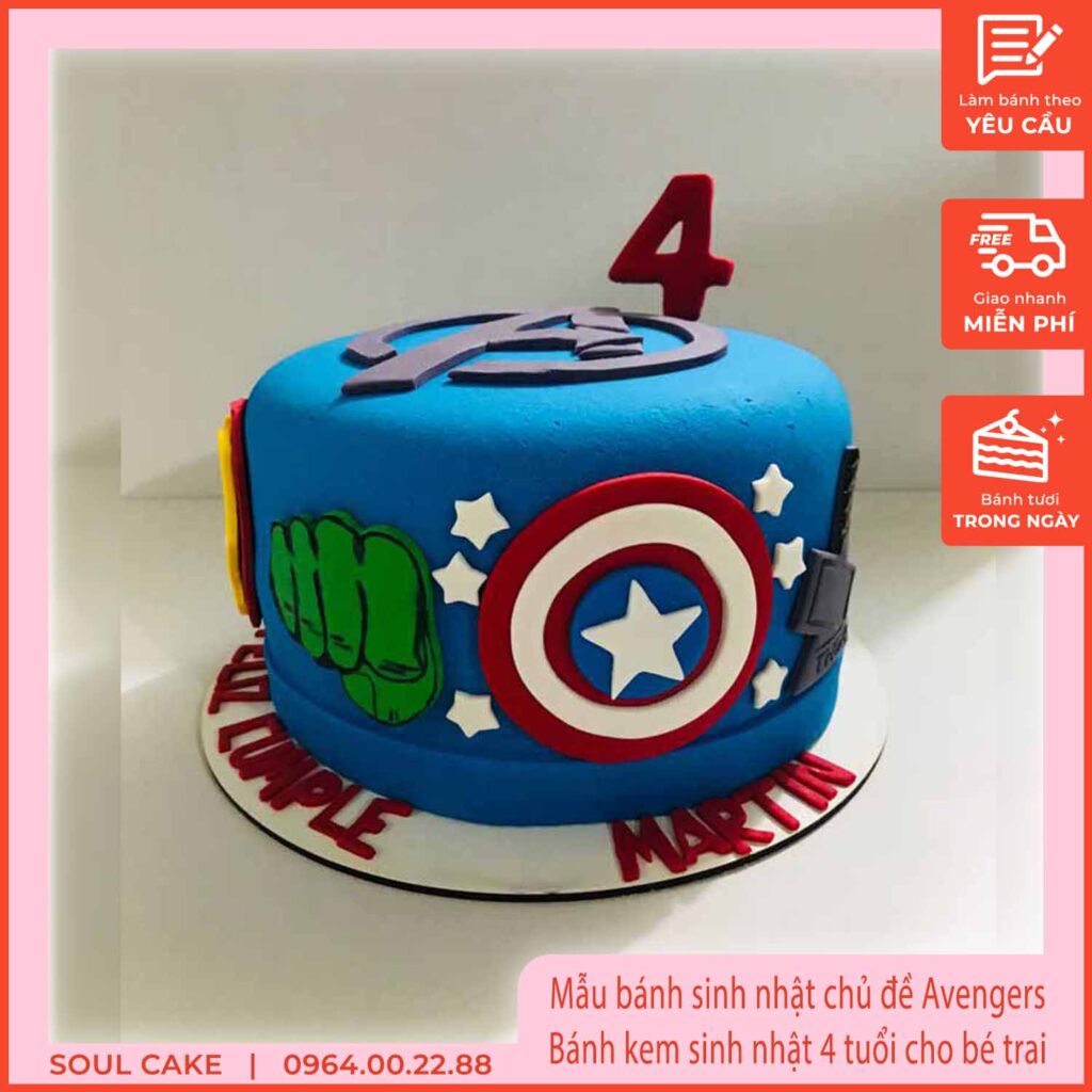 Mẫu bánh sinh nhật chủ đề Avengers, Bánh kem sinh nhật 4 tuổi cho bé trai 