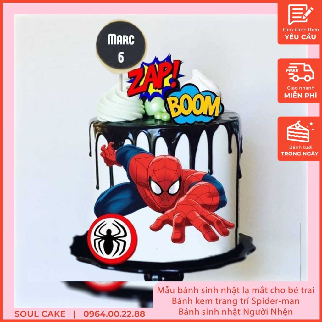 Mẫu bánh sinh nhật lạ mắt cho bé trai, Bánh kem trang trí Spider-man, Bánh sinh nhật Người Nhện