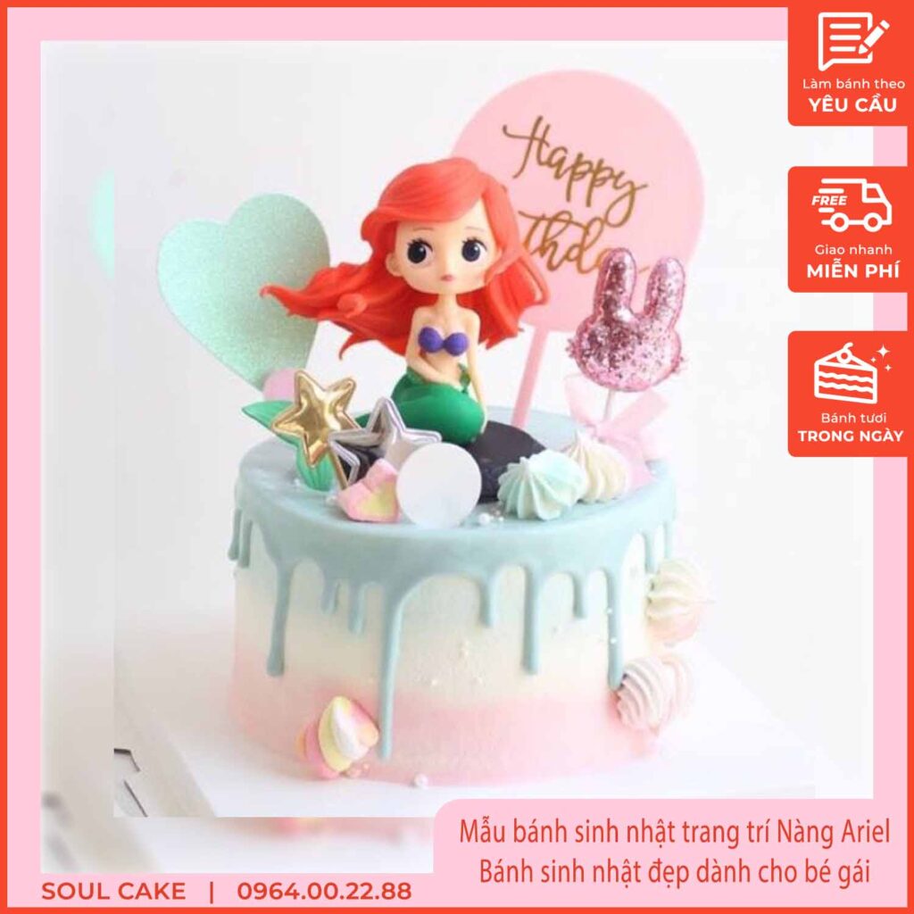 Mẫu bánh sinh nhật trang trí Nàng Ariel, Bánh sinh nhật đẹp dành cho bé gái