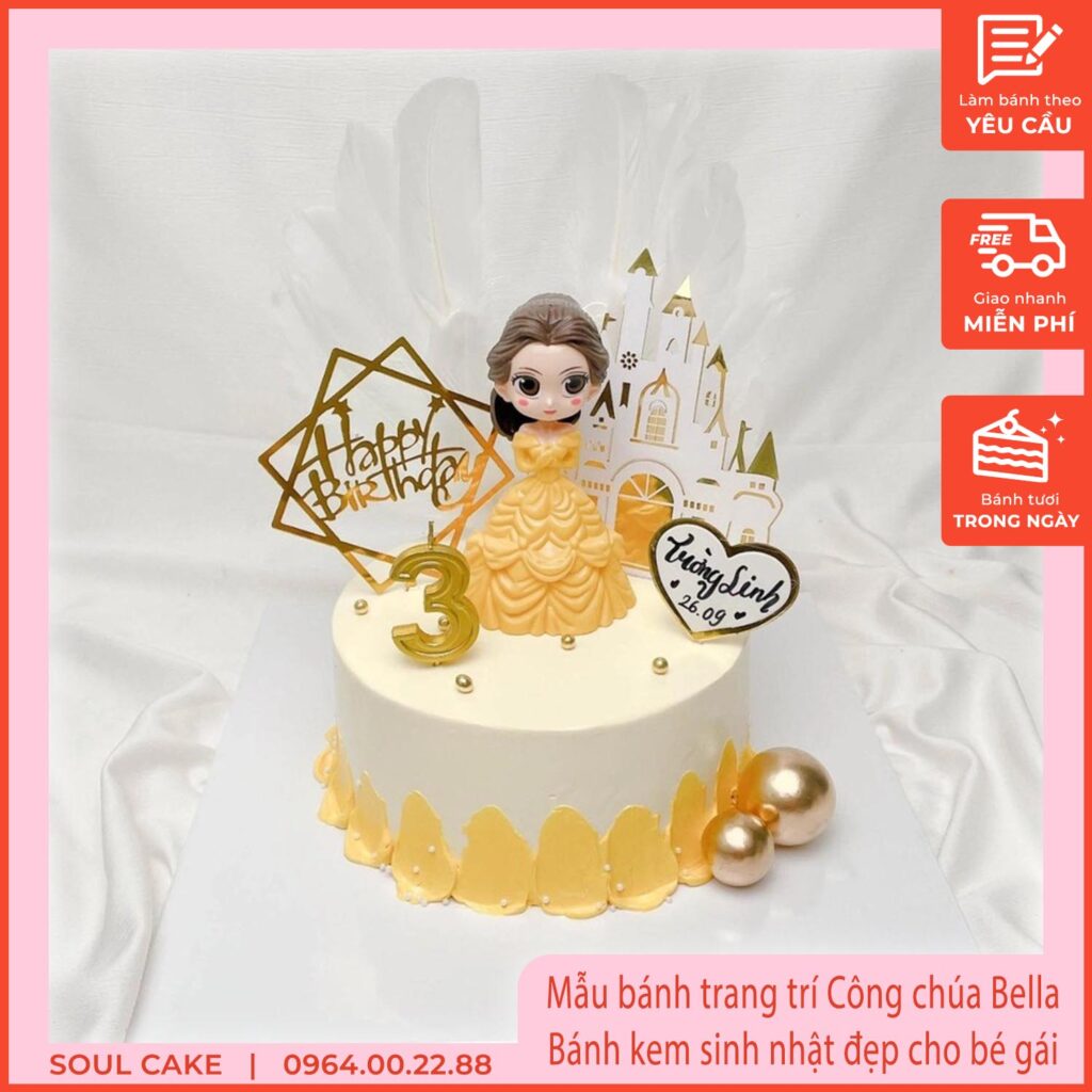 Mẫu bánh trang trí Công chúa Bella, Bánh kem sinh nhật đẹp cho bé gái