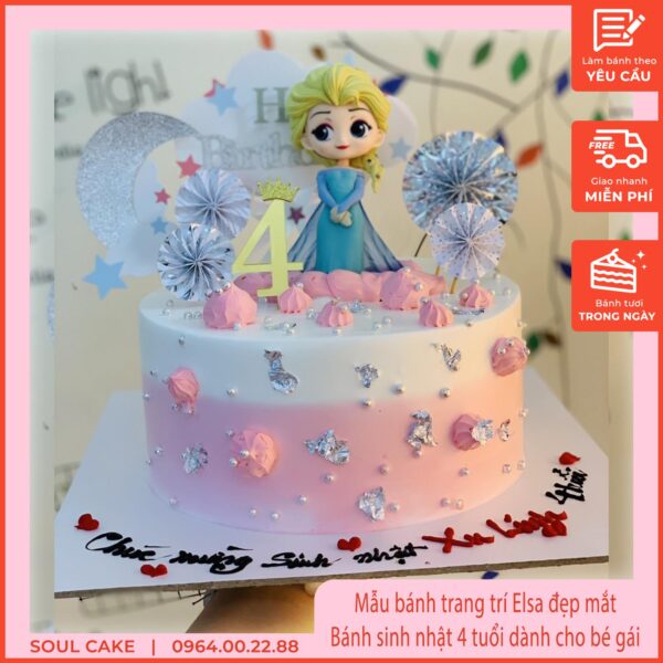 Mẫu bánh trang trí Elsa đẹp mắt, Bánh sinh nhật 4 tuổi dành cho bé gái