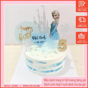 Mẫu bánh trang trí Nữ hoàng băng giá, Bánh sinh nhật 5 tuổi dành cho bé gái