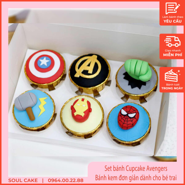 Set bánh Cupcake Avengers, Bánh kem đơn giản dành cho bé trai