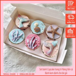 Set bánh cupcake trang trí Nàng tiên cá, Bánh kem dành cho bé gái