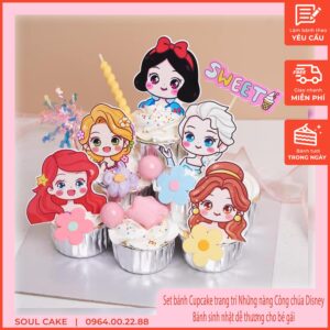 Set bánh cupcake trang trí Những nàng Công chúa Disney, Bánh sinh nhật dễ thương cho bé gái