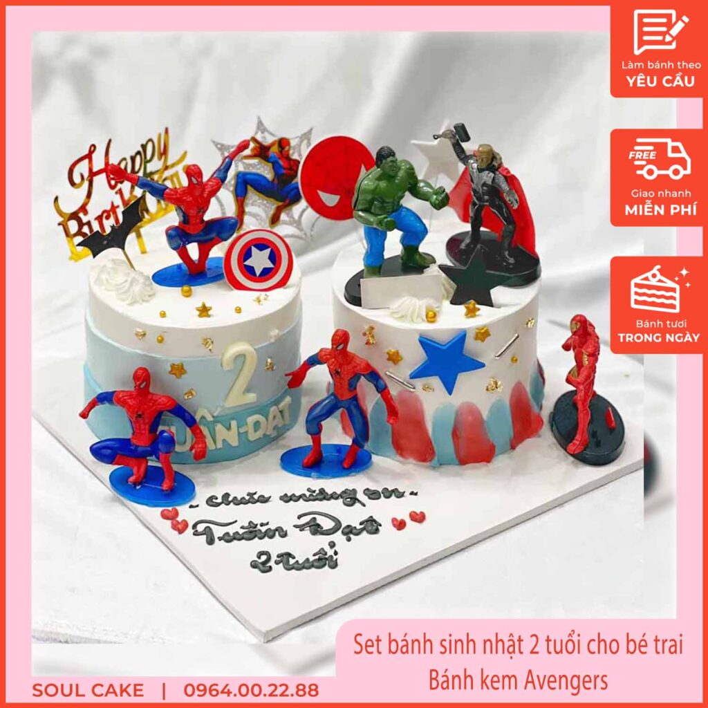 Set bánh sinh nhật 2 tuổi cho bé trai, Bánh kem Avengers