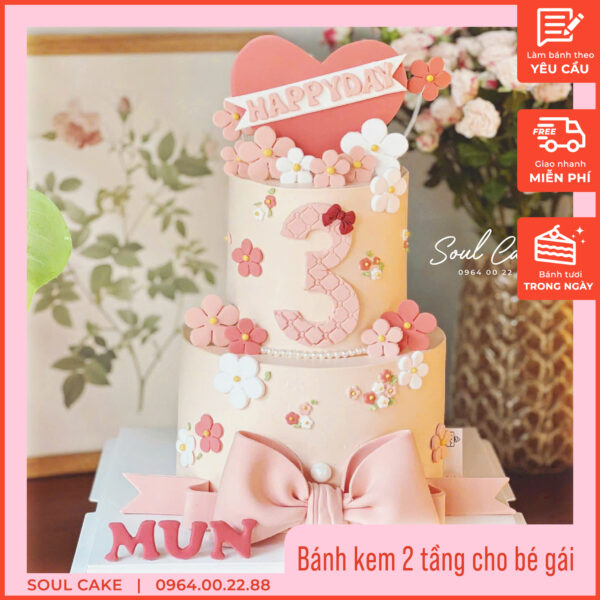 Bánh kem 2 tầng cho bé gái