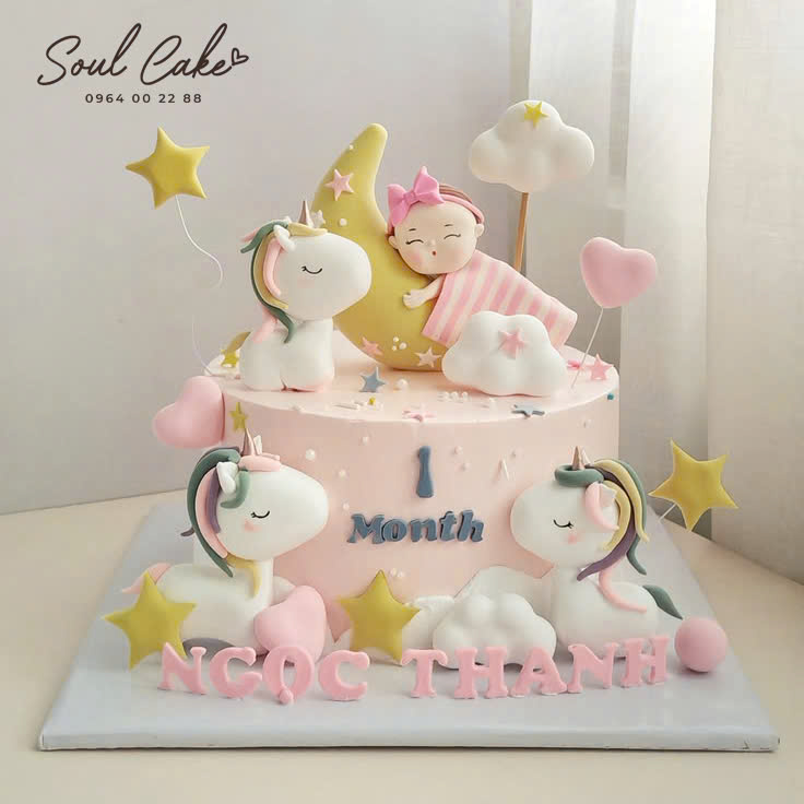 Bánh kem full month bé gái tuổi ngựa