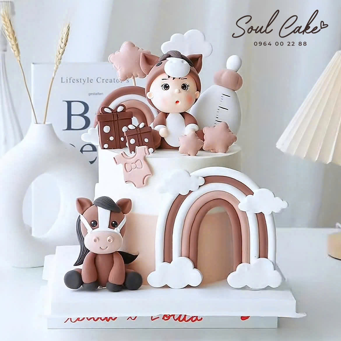 Bánh kem full month bé trai tuổi ngựa